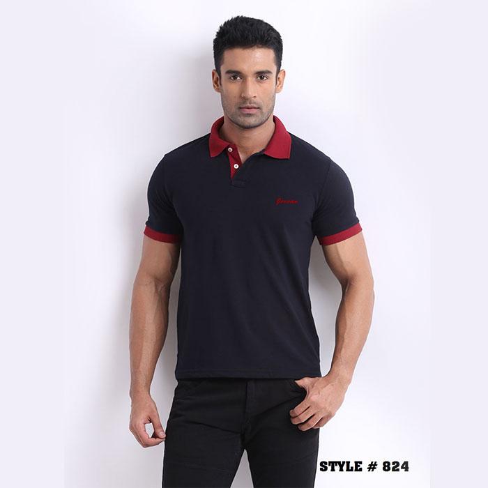 Dark Blue With Red Collar T-Shirt