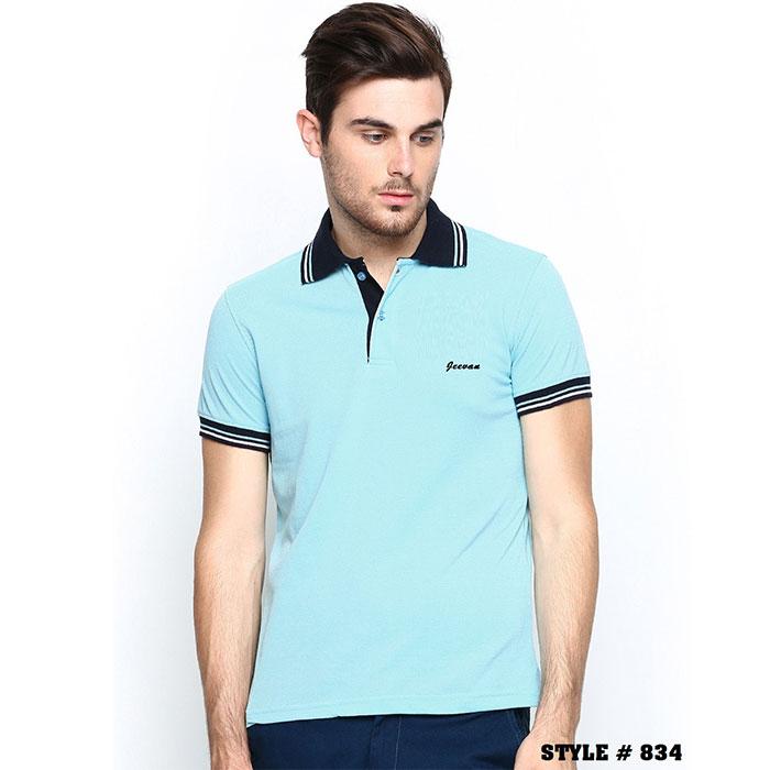 Cyan Blue Collar T-Shirt