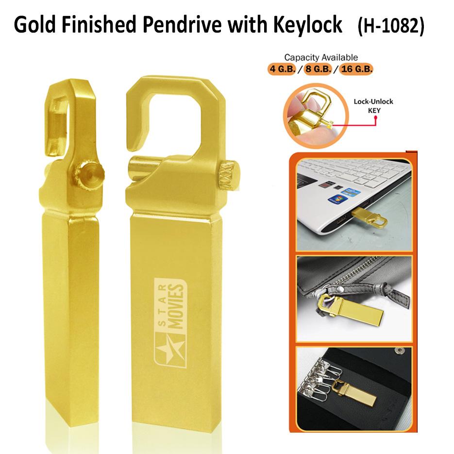 Gold Finished Pendrive With Keylock