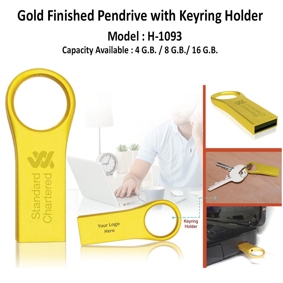 Gold Finished Pendrive With Keyring Holder