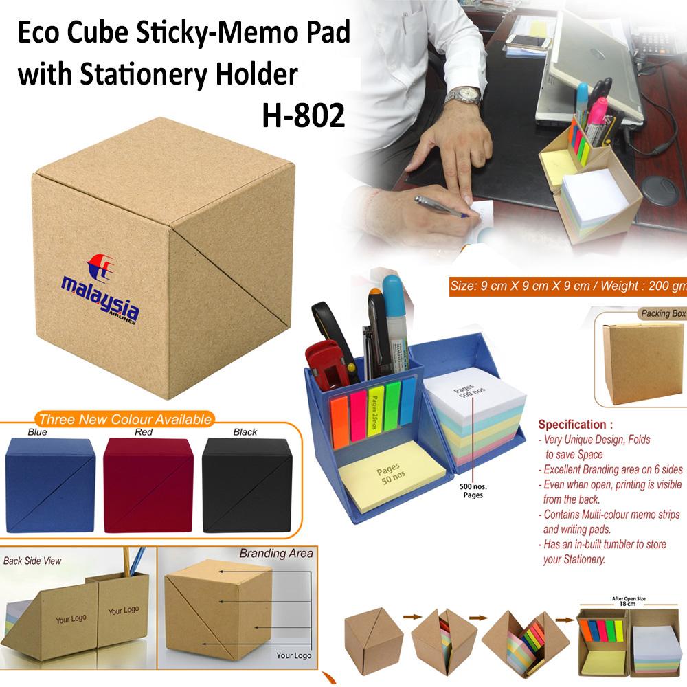 Cube Sticky Memo Pad With Stationary Holder