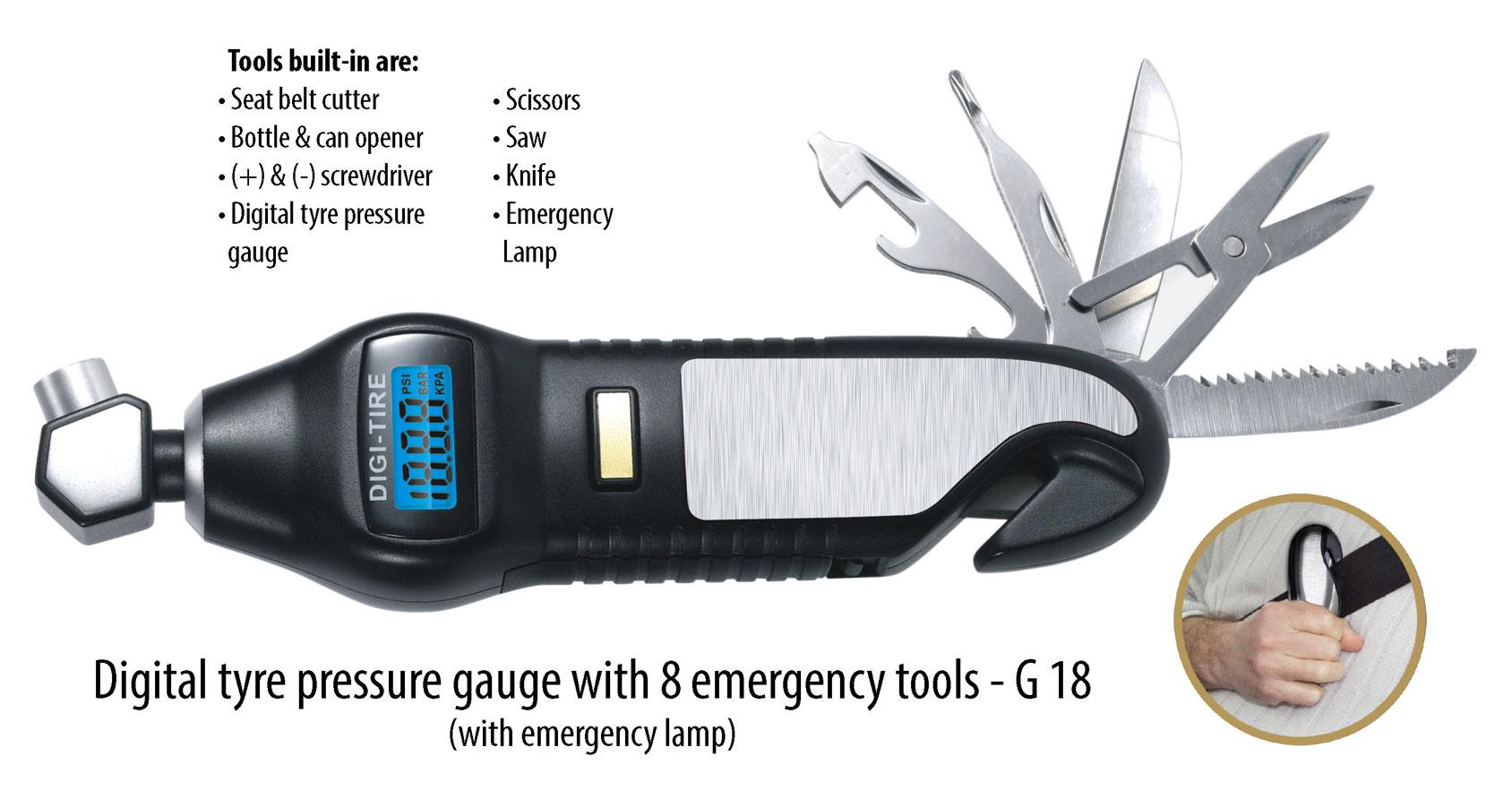 Tyre Pressure Gauge With Emergency Tools