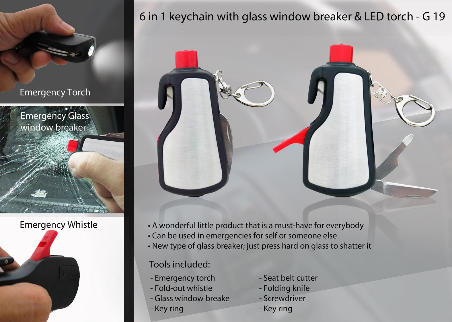 6 in 1 Keychain With Glass Window Breaker