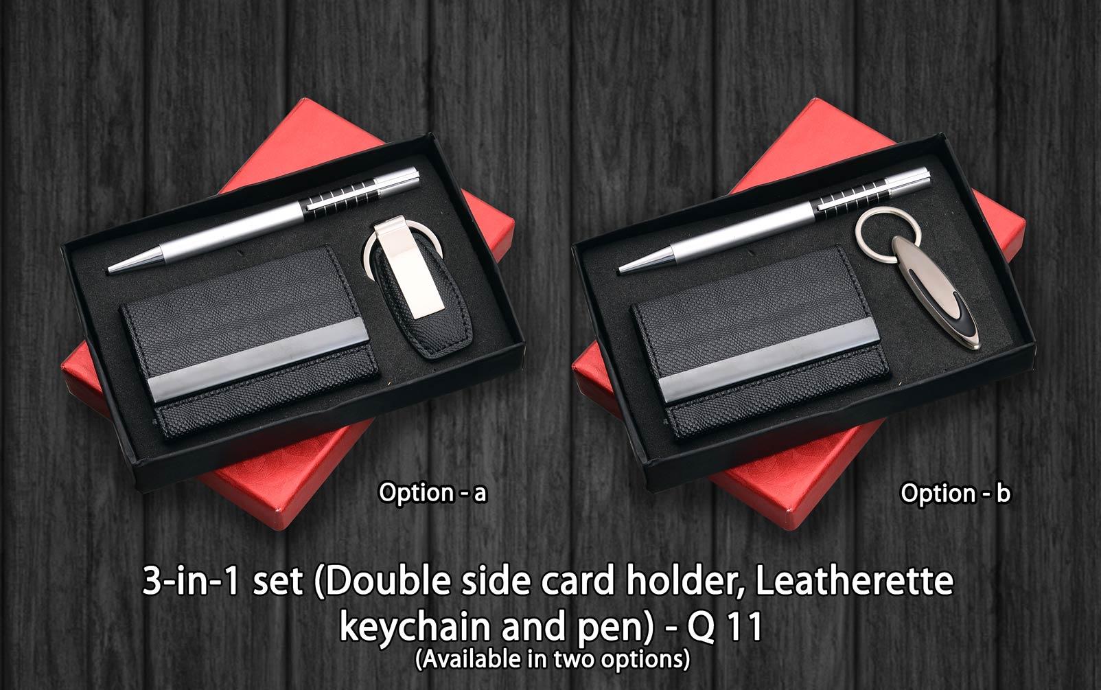 3 in 1 Set Double Side Card Holder/ Leatherette Keychain / Pen