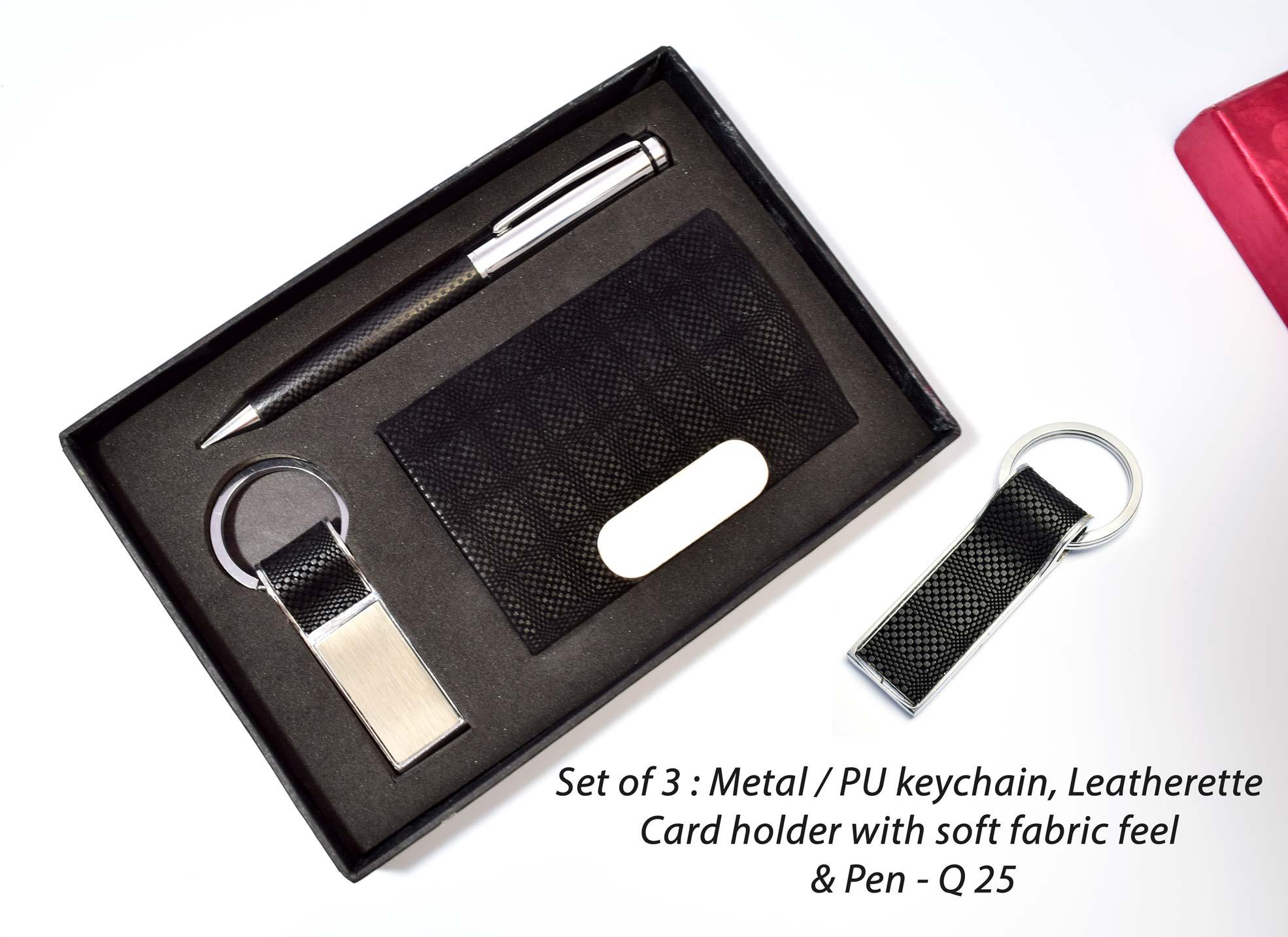 Metal / PU Keychain ,Leatherette Card Holder With Soft Fabric Feel