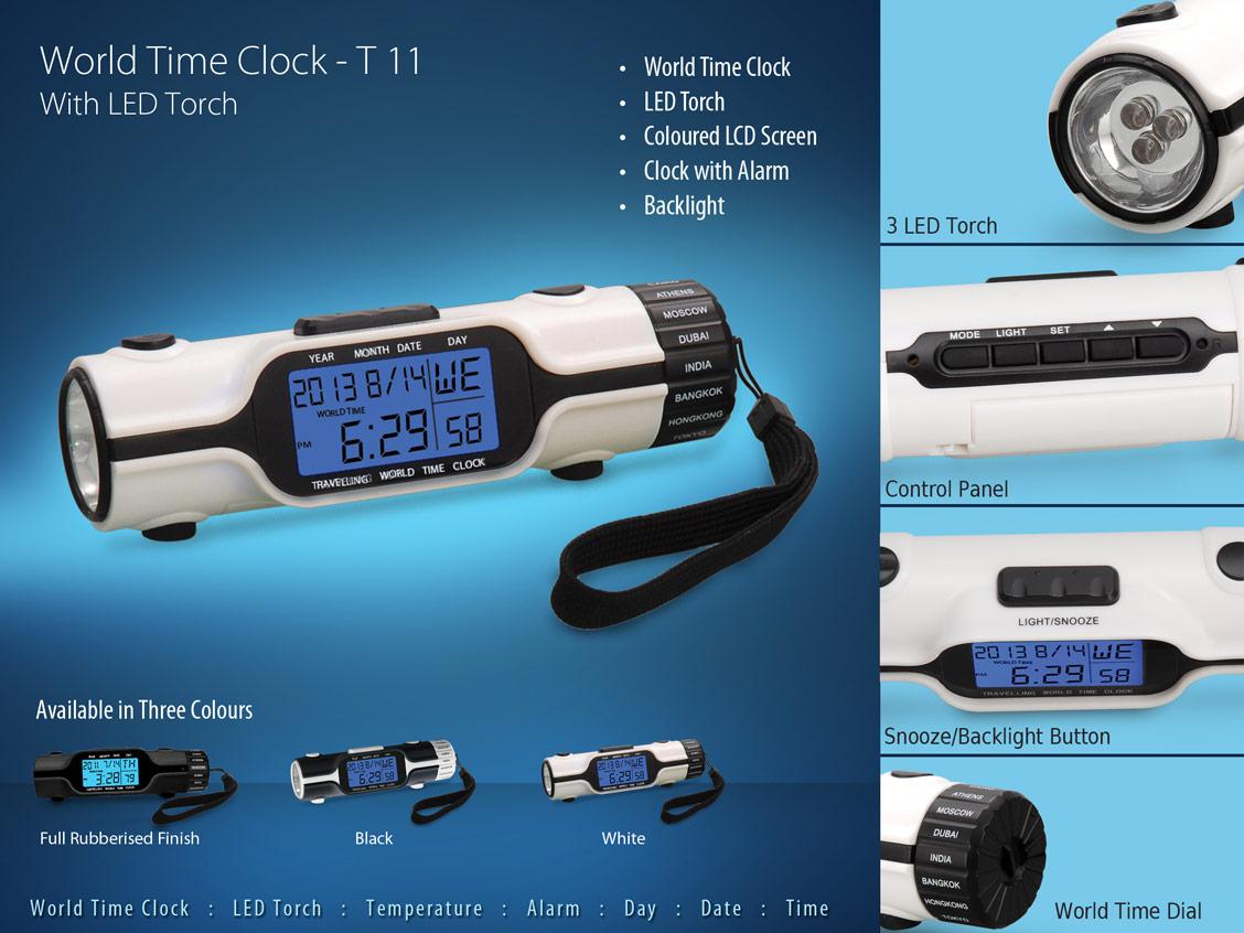 World Time Clock With LED Torch World Time Clock With LED Torch