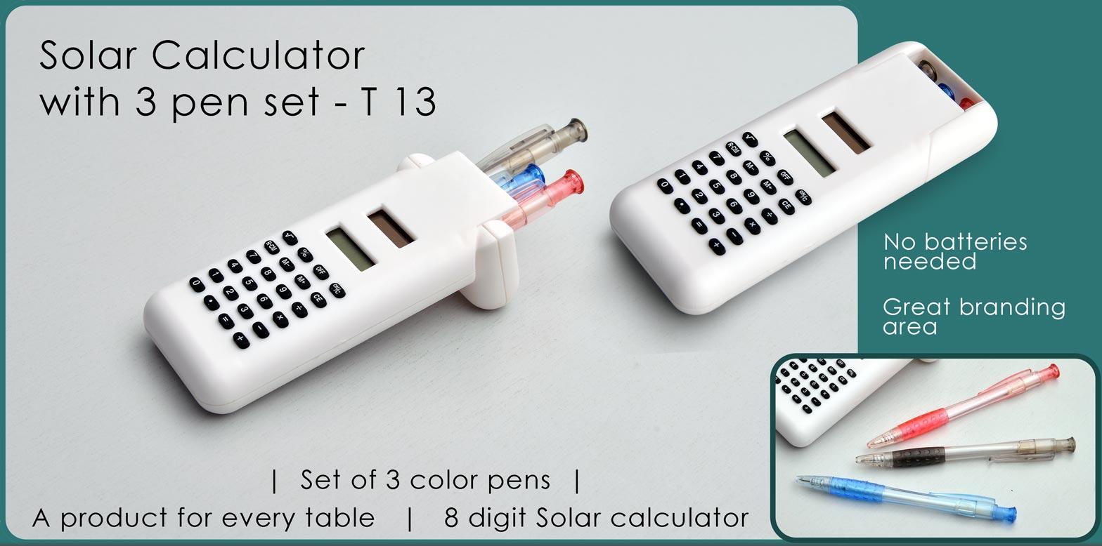 Solar Calculator With 3  Pen Set